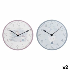 Настенное часы DKD Home Decor Синий Розовый Деревянный Металл Пластик Деревянный MDF Детский Птица 24 x 3 x 24 cm (2 штук)