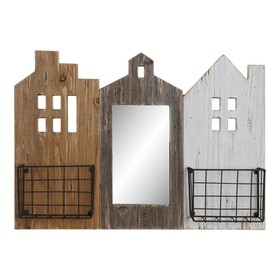 Žurnalų laikiklis DKD Home Decor Balta Ruda Metalinis Paulovnijos mediena (57 x 10 x 40 cm)