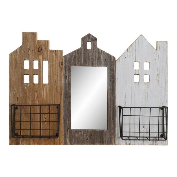 Žurnālu plaukts DKD Home Decor Balts Brūns Metāls Paulovnijas koks (57 x 10 x 40 cm)