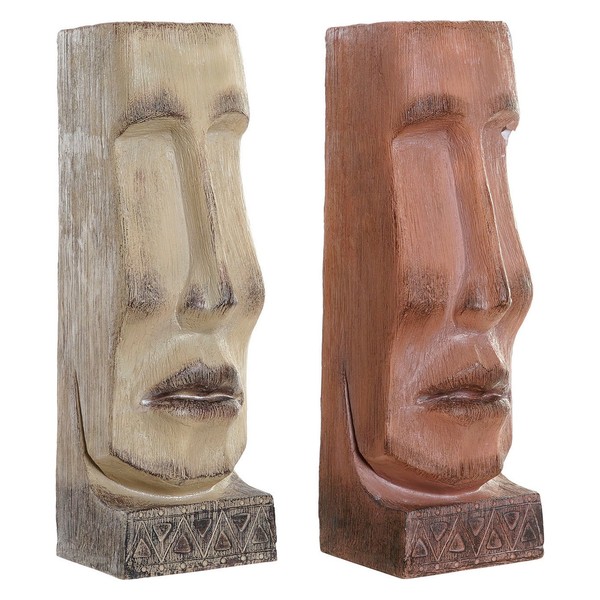 Kasvit DKD Home Decor 16 x 17 x 49 cm Kasvot Beige Terrakotta Hartsi (2 osaa)