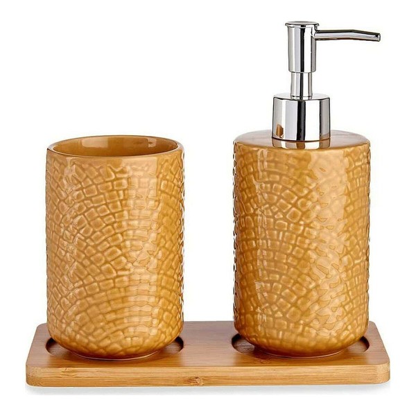 Bath Set Berilo Camel Bamboo polypropylene ABS Stoneware Squares 9 x 18,5 x 20 cm