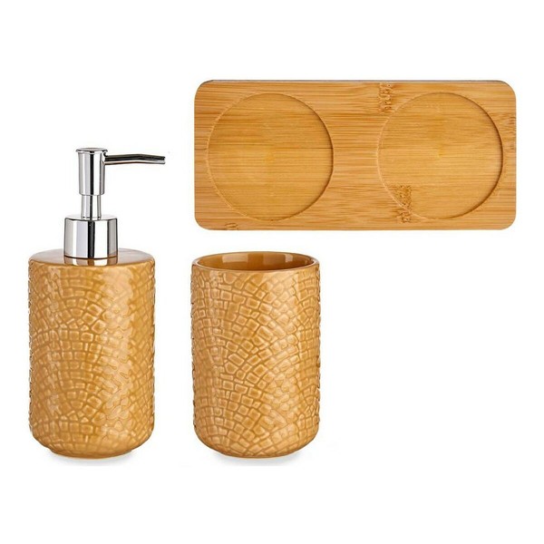 Bath Set Berilo Camel Bamboo polypropylene ABS Stoneware Squares 9 x 18,5 x 20 cm