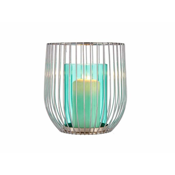 Candleholder Gift Decor Blue Silver Metal Glass 15 x 17 x 15 cm Cage