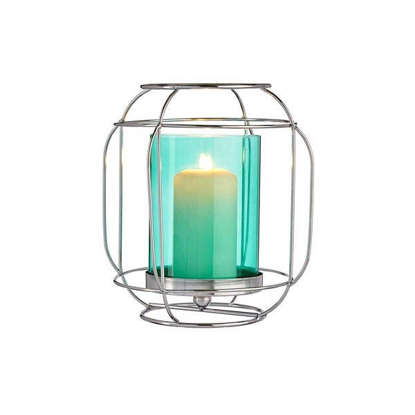 Candleholder Gift Decor Blue Silver Metal Glass 19 x 20 x 19 cm Lantern