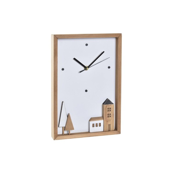 Настенное часы DKD Home Decor Белый Коричневый Деревянный Алюминий Дома город 20 x 4 x 30 cm