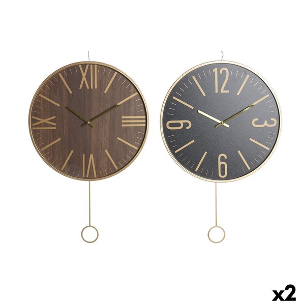 Wall Clock DKD Home Decor 40 x 4 x 40 cm Black Brown Iron Pendulum MDF Wood (2 Units)