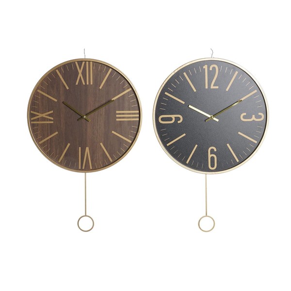 Seinäkello DKD Home Decor 40 x 4 x 40 cm Musta Ruskea Rauta Heiluri Puu MDF (2 osaa)