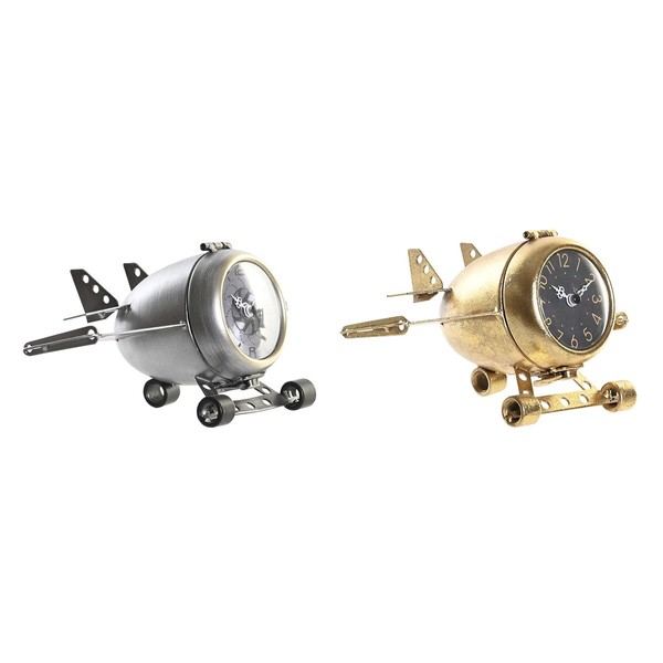 Table clock DKD Home Decor Golden Silver Aeroplane (2 Units)