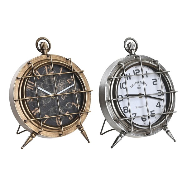 Table clock DKD Home Decor White Black Golden Silver World Map (2 Units)