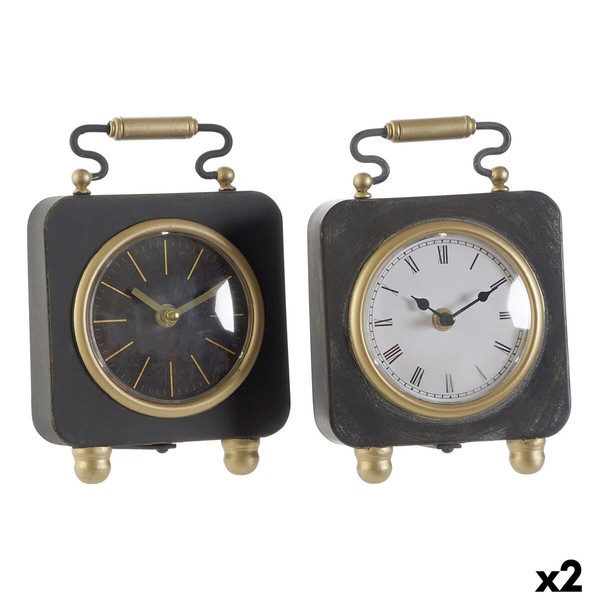 Table clock DKD Home Decor Black Golden Silver (2 Units)