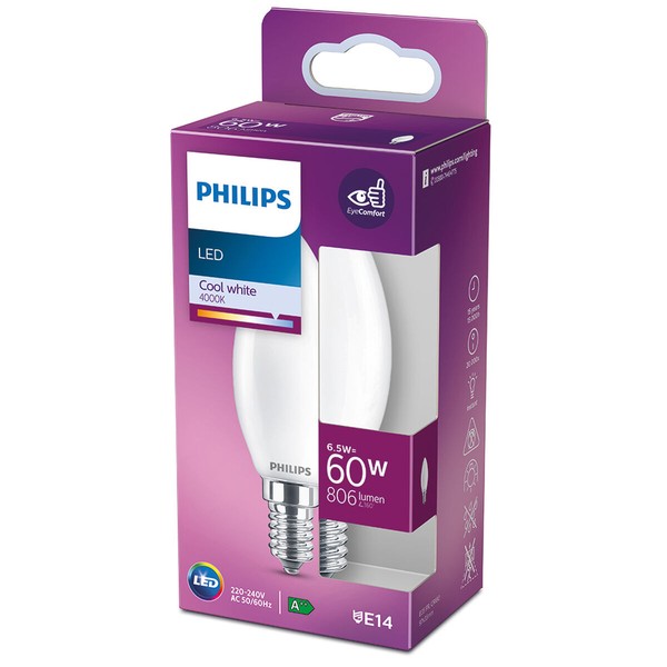 Светодиодная лампочка Philips Вуаль E 6,5 W 60 W E14 806 lm 3,5 x 9,7 cm (4000 K)