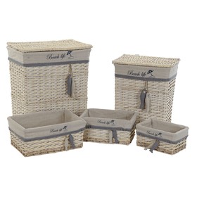 Basket set DKD Home Decor Blue Beige Aluminium Spirals Mediterranean 5 Pieces