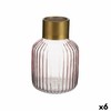 Vase Gift Decor Pink Golden Glass Stripes 12 x 18 x 12 cm (6 Units)