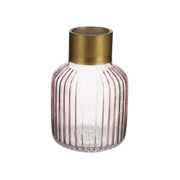 Vase Gift Decor Pink Golden Glass Stripes 12 x 18 x 12 cm (6 Units)