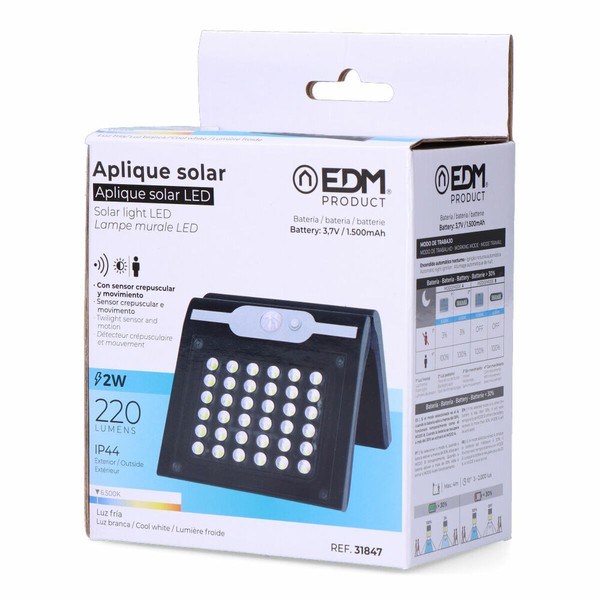 Sienas gaisma EDM 31847 Melns 2 W 220 lm Kustības Sensors Solārais (6500 K)