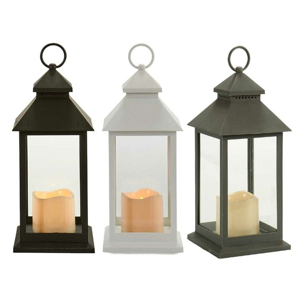 LED Lantern Gift Decor White Black Crystal Plastic 13,5 x 34,5 x 13,5 cm (12 Units)