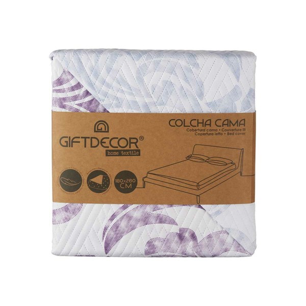 Reversible Bedspread Gift Decor White Purple 180 x 260 cm 260 x 0,3 x 180 cm (6 Units)