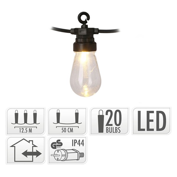 LED bumbu vītne Party Lighting Vintage Silts balts 12,5 m