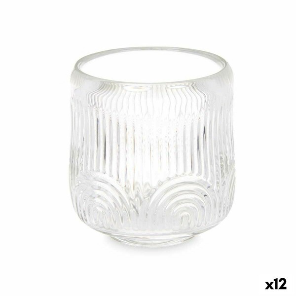 Svečturis Gift Decor Caurspīdīgs Stikls 9 x 9,5 x 9 cm Strīpas (12 gb.)
