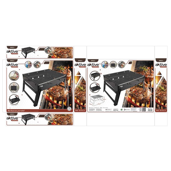Nešiojamasis Barbekiu Aktive Stačiakampis Juoda Plienas 40 x 20 x 28 cm