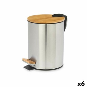 Pedal bin Berilo Brown Silver Bamboo Stainless steel 3 L (6 Units)