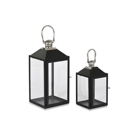 Фонарь Home ESPRIT Melns Sudrabains Stikls Tērauds 18 x 18 x 41 cm (2 Daudzums)