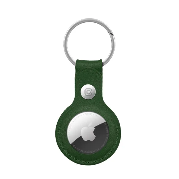 Crong Leather Case with Key Ring – Protective leather case with key ring for Apple AirTag 1/2 (green)