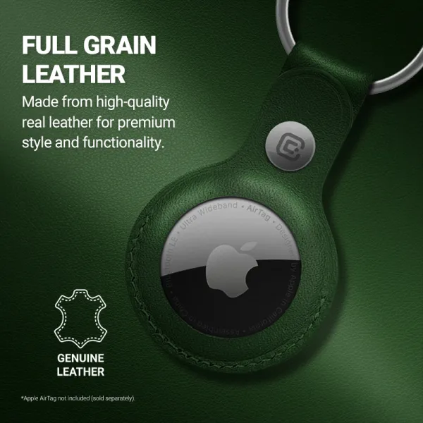 Crong Leather Case with Key Ring – Protective leather case with key ring for Apple AirTag 1/2 (green)