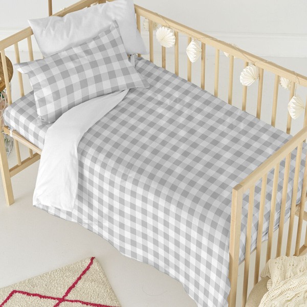 Pussilakanasetti HappyFriday Basic Kids Harmaa Vauvan kehto Gingham 2 Kappaletta