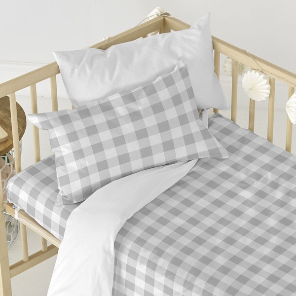 Pussilakanasetti HappyFriday Basic Kids Harmaa Vauvan kehto Gingham 2 Kappaletta