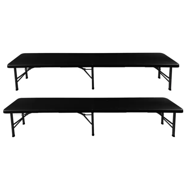 Folding garden table 180cm + 2 benches - black