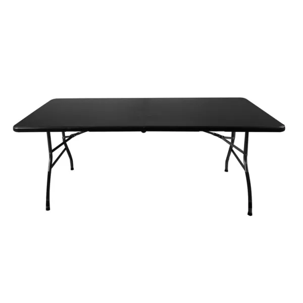 Folding garden table 180cm + 2 benches - black