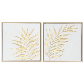 Paveikslas namams ESPRIT balta auksinė drobė MDF mediena modernus augalo lapas 42 x 4 x 42 cm (2 vnt.)