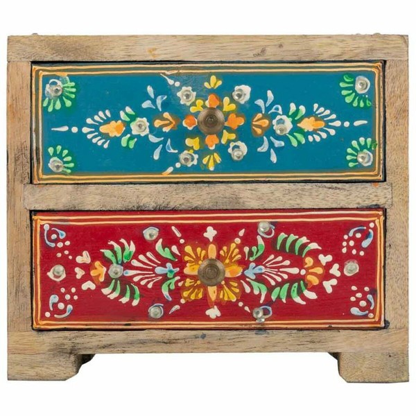 Jewelry box Alexandra House Living Multicolour Natural Mango wood MDF Wood 10 x 15 x 18 cm 2 drawers