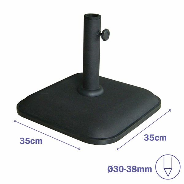 Marbueno Square Umbrella Base Cement 35X35X5.2 cm 11KG Black Garden Pool Terrace 10455