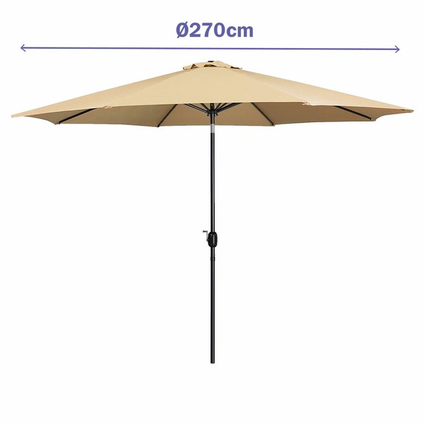 Marbueno Parasol Acero 8 Varillas 270 cm Poliéster Marrón Jardín Piscina 10482