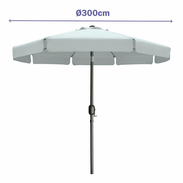 Marbueno Aurinkovarjo Teräs 8 Varret D300 cm Polyesteri Valkoinen Puutarha, Uima-allas, Terassi