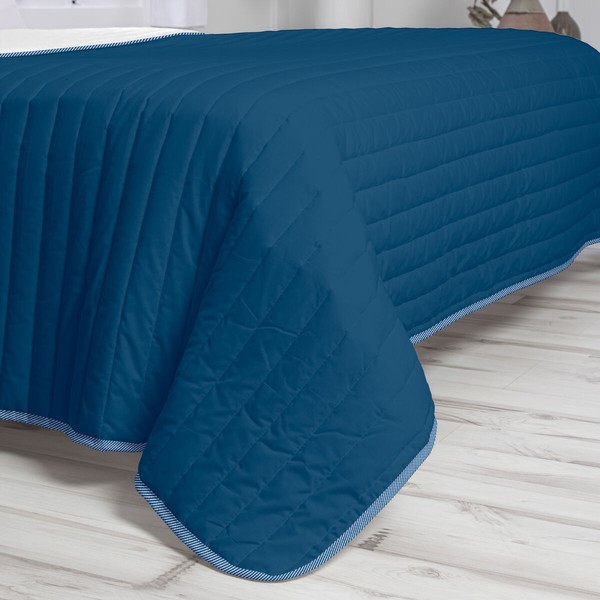 Kaksipuolinen päiväpeitto HappyFriday Basic Dash Valkoinen Laivastonsininen 180 x 260 cm