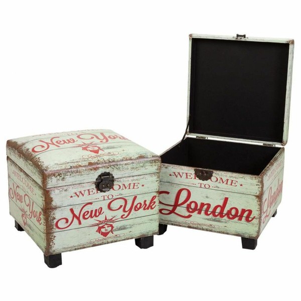 Set of stools Alexandra House Living PVC MDF Wood 3 Pieces