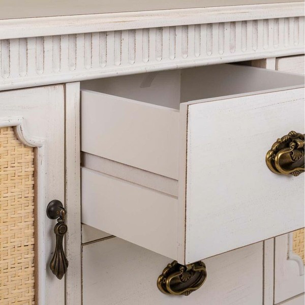 Sideboard Alexandra House Living White Rattan Fir wood 36 x 82 x 108 cm
