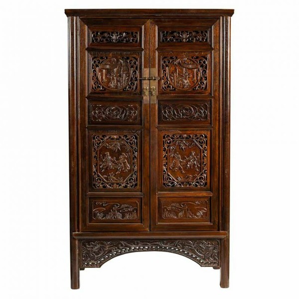 Cupboard Alexandra House Living Brown Wood Elm wood 40 x 160 x 95 cm Oriental 2 Shelves