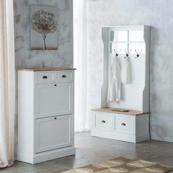 Coat rack with shelf Alexandra House Living White Brown Zinc Alloy MDF Wood 39 x 184 x 92 cm