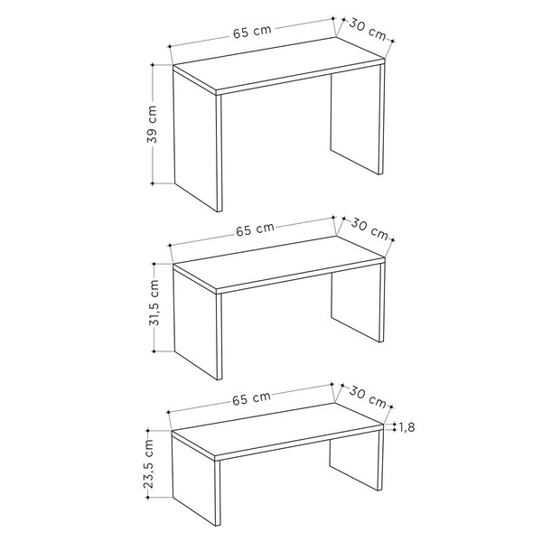 Set of 3 tables Alexandra House Living Valkoinen Puu MDP 32 x 65 x 30 cm 24 x 65 x 30 cm 39 x 65 x 30 cm