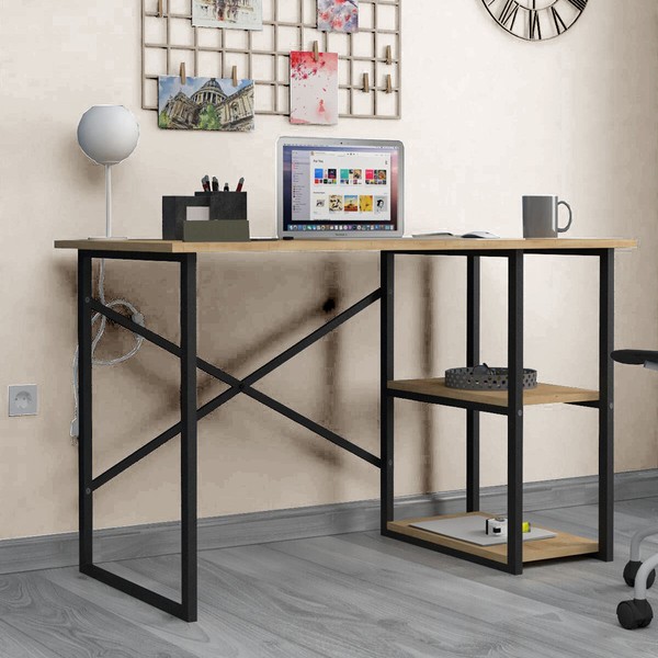 Desk Alexandra House Living Black Oak Metal Wood MDP 120 x 75 x 60 cm industrial