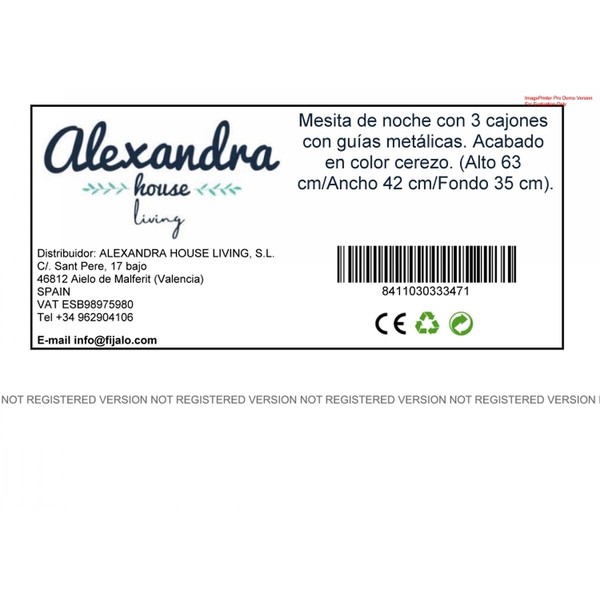 Ночной столик Alexandra House Living Вишневое дерево Металл Деревянный MDP 41 x 62 x 35 cm 3 ящика