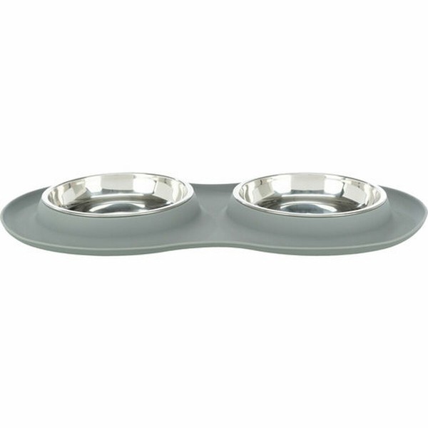Dog Feeder Trixie Grey Stainless steel Ø 16 cm Double 2 × 0,3 L 47 × 3 × 26 CM