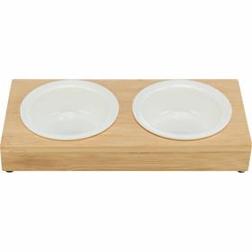 Koiran ruoka-annostelija Trixie Valkoinen Luonnollinen Keraminen Bambu Ø 12 cm 2 x 250 ml 30 × 5 × 14 cm