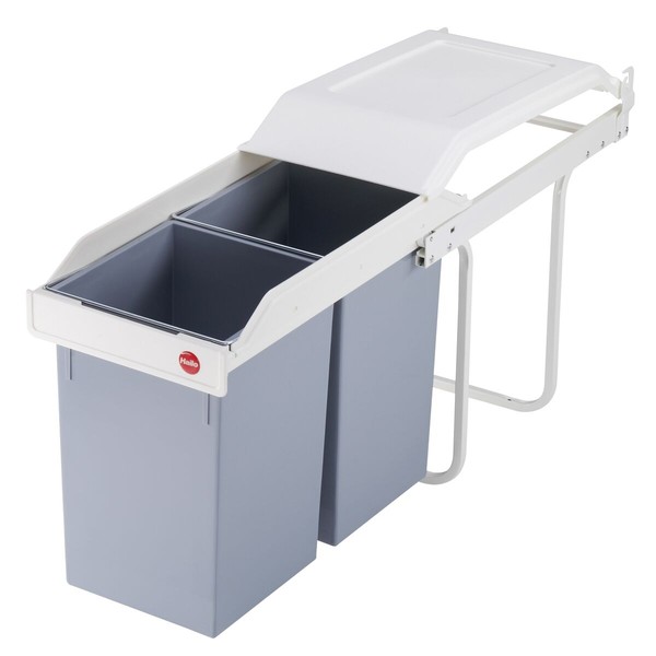 Waste bin Hailo Multi-Box duo L White Grey Cream Steel Plastic 2 drawers 14 L Integrable (2 Units)