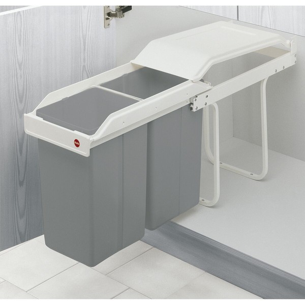 Waste bin Hailo Multi-Box duo L White Grey Cream Steel Plastic 2 drawers 14 L Integrable (2 Units)