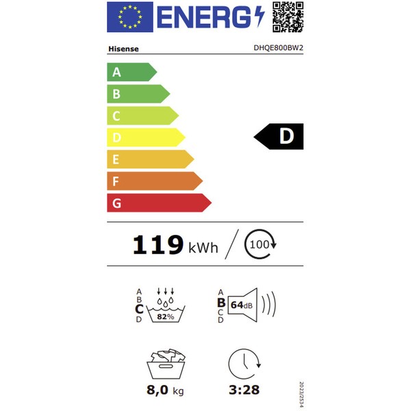 Heat pump dryer Hisense DHQE800BW2 8 kg